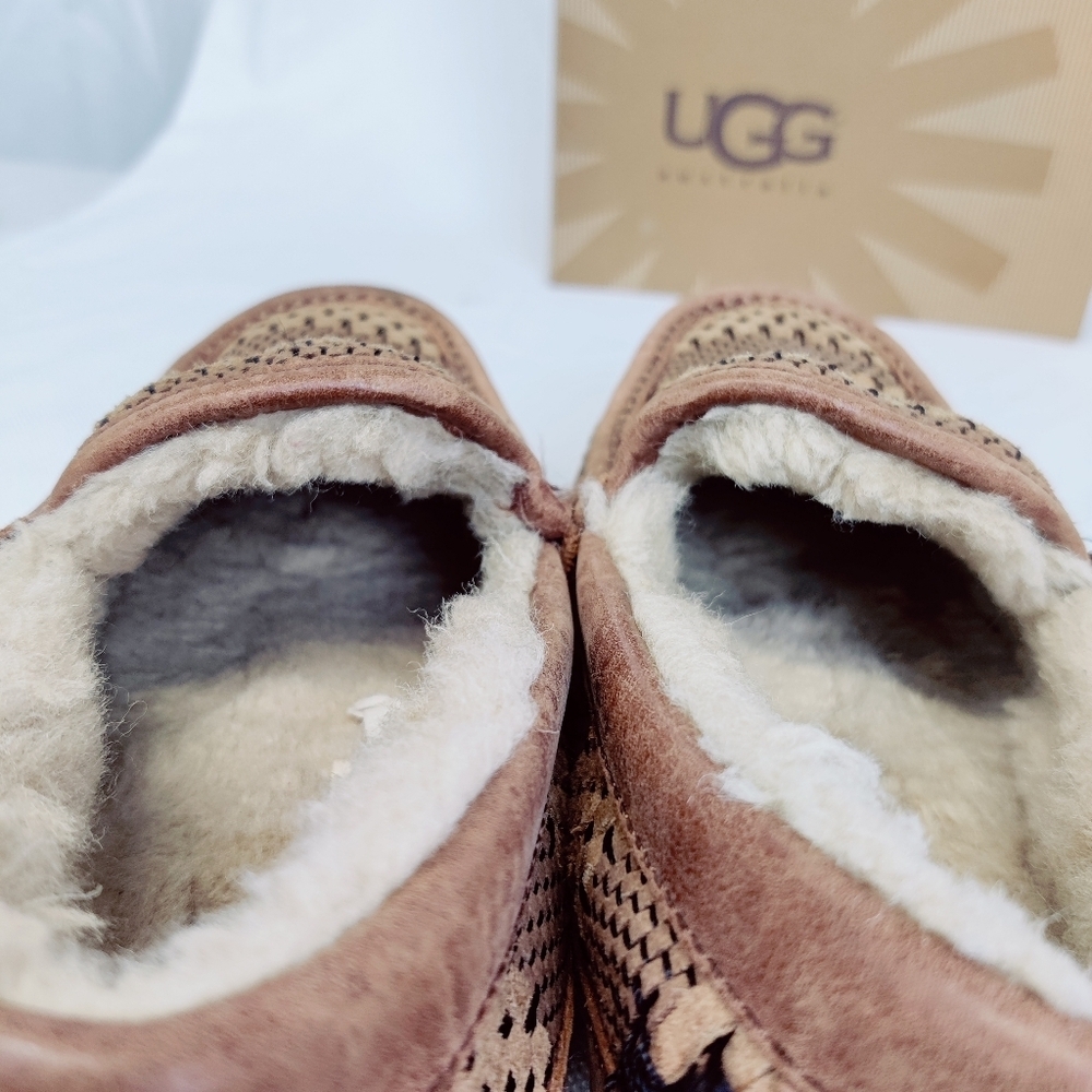 UGG Ascot Men's Size 8 Brown Woven Leather Slippers - Picture 10 of 16